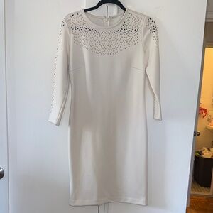 Calvin Klein Cream Long-Sleeve Laser Cut Sheath